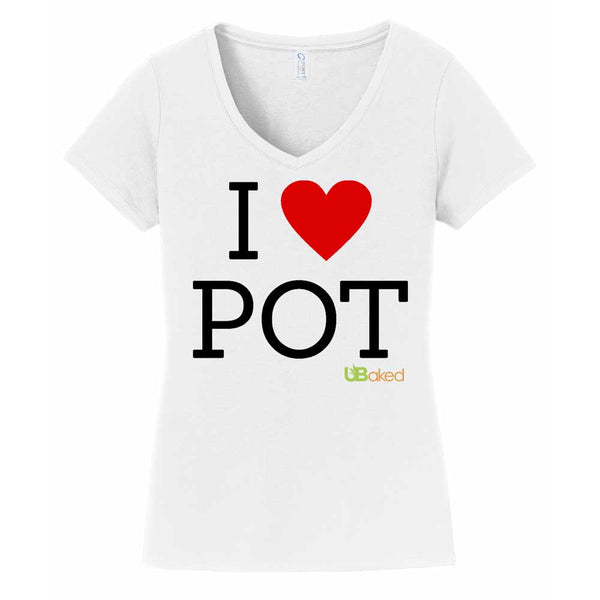 UBaked I Love Pot V-neck T-shirt - White